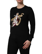 Dolce & Gabbana Black Angels Wool Crew Neck Pullover Sweater