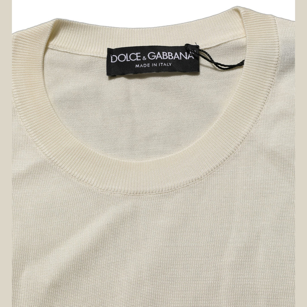 Dolce & Gabbana Off White 3/4 Sleeves Crewneck Pullover Sweater