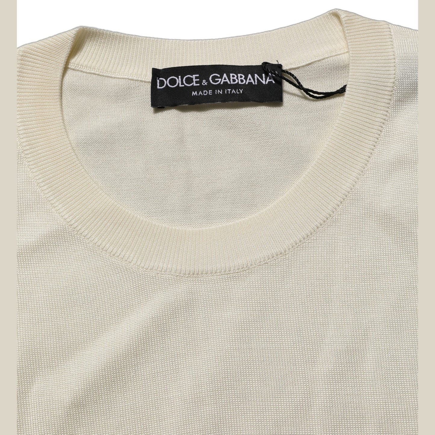 Dolce & Gabbana Off White 3/4 Sleeves Crewneck Pullover Sweater