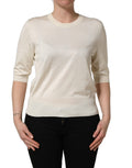 Dolce & Gabbana Off White 3/4 Sleeves Crewneck Pullover Sweater - Eljoys Fashion 