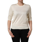 Dolce & Gabbana Off White 3/4 Sleeves Crewneck Pullover Sweater