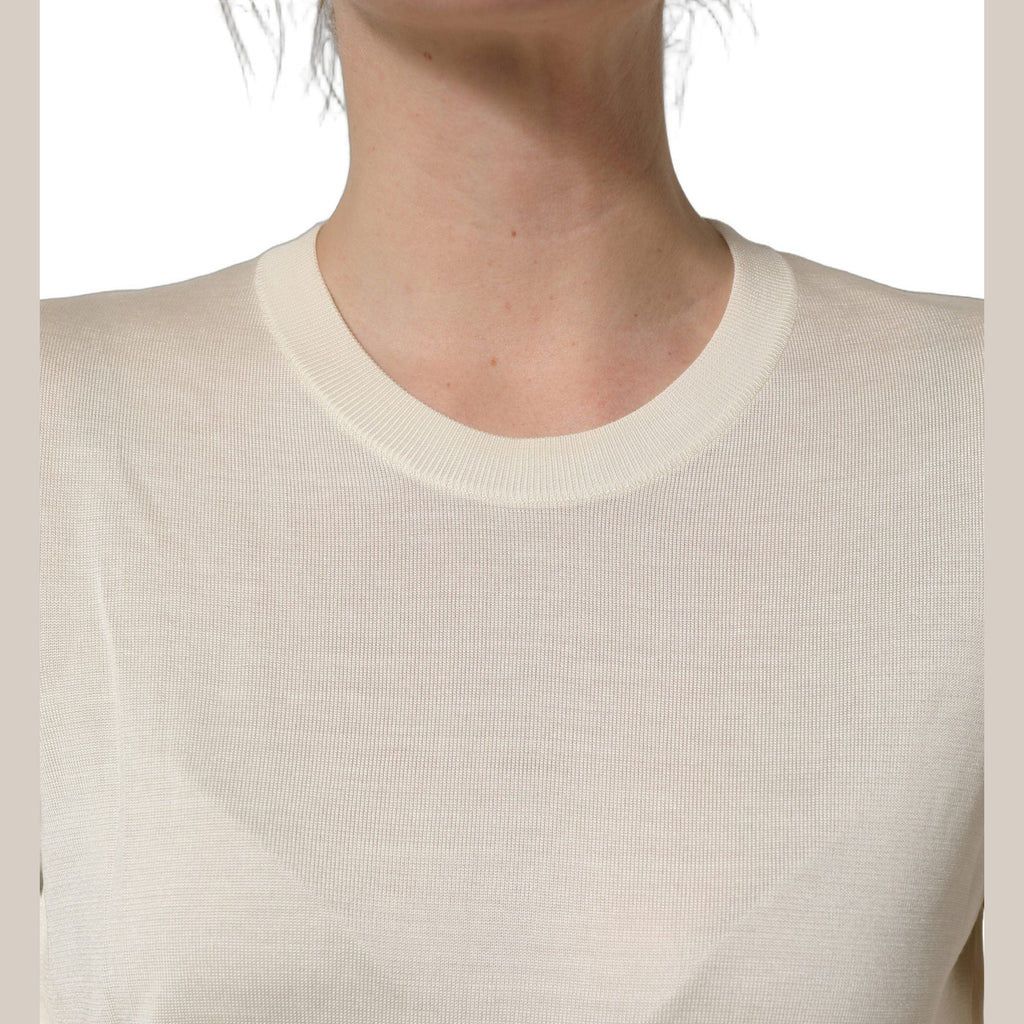Dolce & Gabbana Off White 3/4 Sleeves Crewneck Pullover Sweater