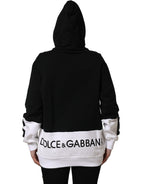 Dolce & Gabbana BlackWhite Appliqué Hooded Sweatshirt Sweater