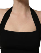 Dolce & Gabbana Black Square Neck Halter Cropped Tank Top