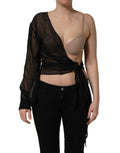 Dolce & Gabbana Black Wrap Sheer Chiffon One Shoulder Top - Eljoys Fashion 