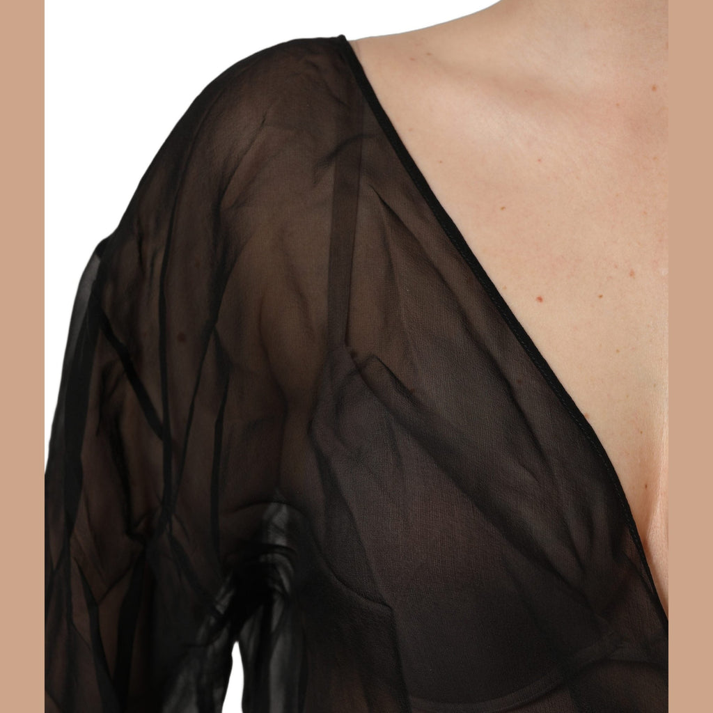 Dolce & Gabbana Black Wrap Sheer Chiffon One Shoulder Top