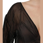 Dolce & Gabbana Black Wrap Sheer Chiffon One Shoulder Top