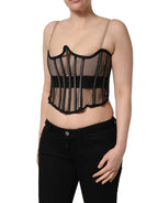 Dolce & Gabbana Black Sheer Tulle Bodysuit Cropped Corset Top