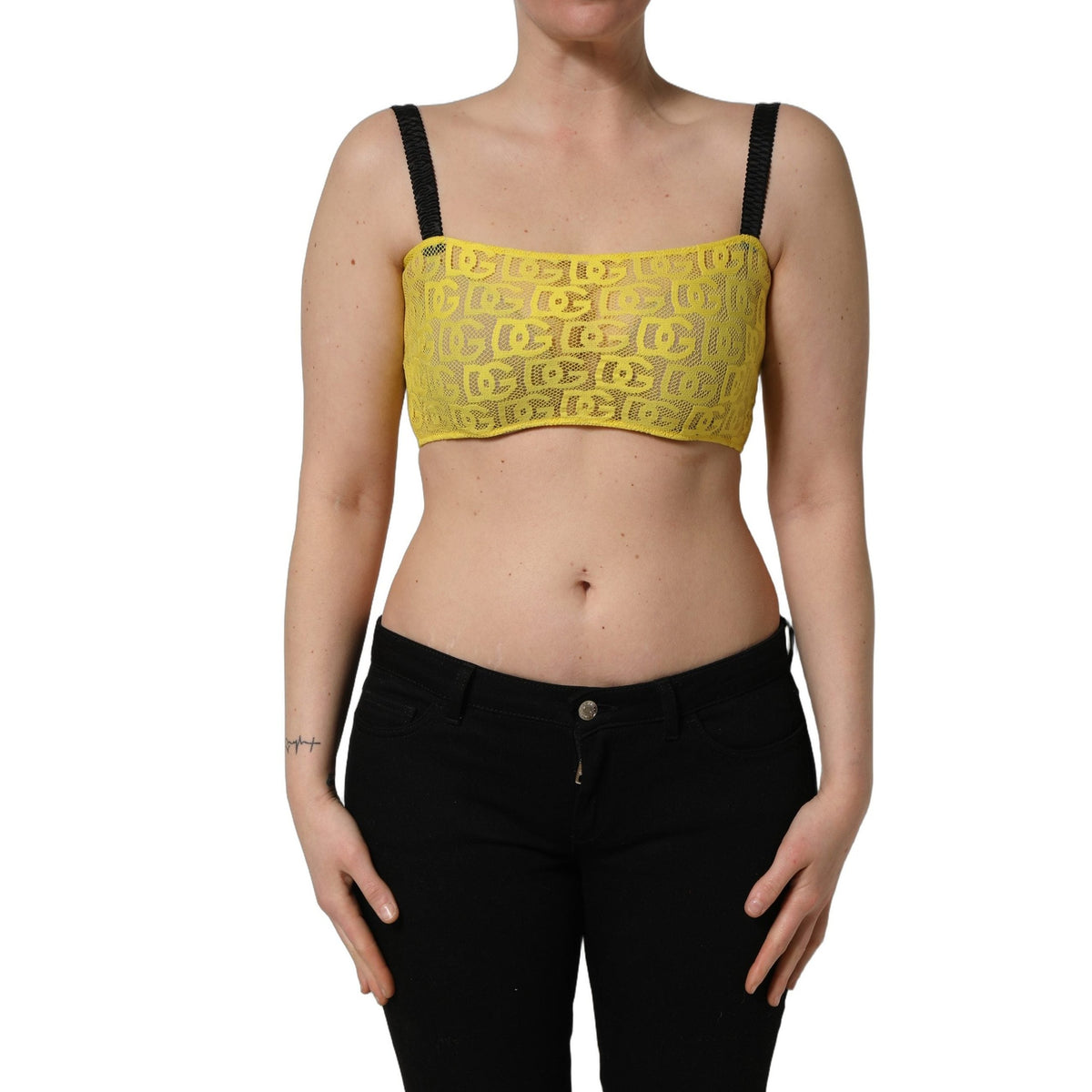 Dolce & Gabbana Yellow Black Leopard Faux Leather Bra Top