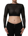 Dolce & Gabbana Black Nylon Fishnet Long Sleeve Cropped Top - Eljoys Fashion 