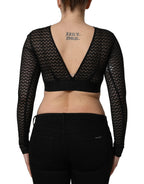 Dolce & Gabbana Black Nylon Fishnet Long Sleeve Cropped Top