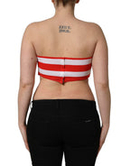 Dolce & Gabbana White Red Nylon Striped Ribbed Tube Crop Top
