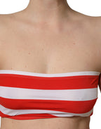 Dolce & Gabbana White Red Nylon Striped Ribbed Tube Crop Top