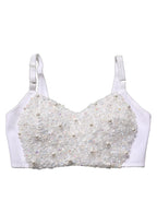 Dolce & Gabbana White Pearls Beaded Corset Bustier Crop Top