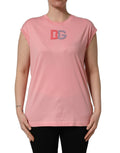 Dolce & Gabbana Pink Cotton DG Logo Round Neck Tank T-shirt - Eljoys Fashion 