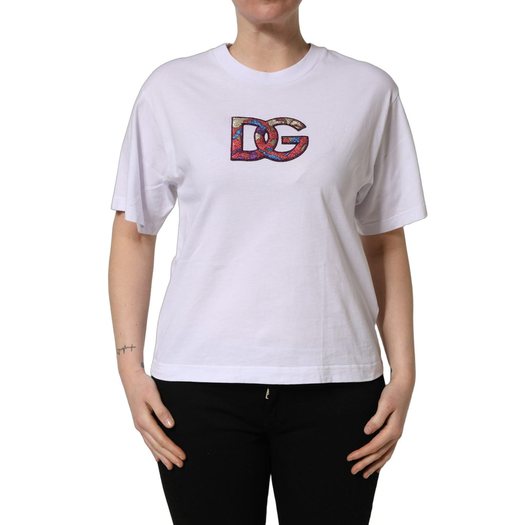 Dolce & Gabbana White Cotton DG Logo Patch Crew Neck T-shirt