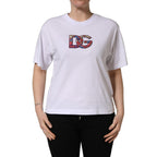 Dolce & Gabbana White Cotton DG Logo Patch Crew Neck T-shirt