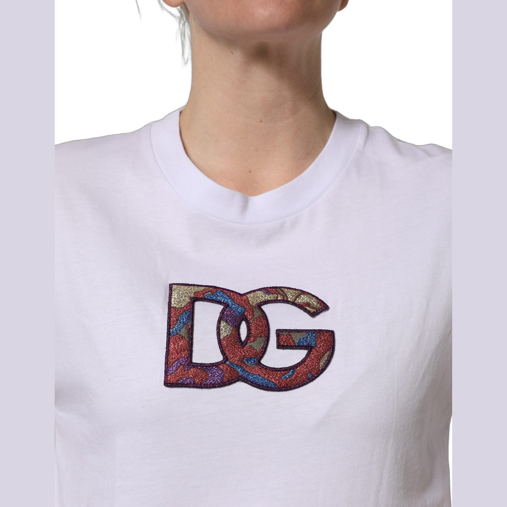 Dolce & Gabbana White Cotton DG Logo Patch Crew Neck T-shirt
