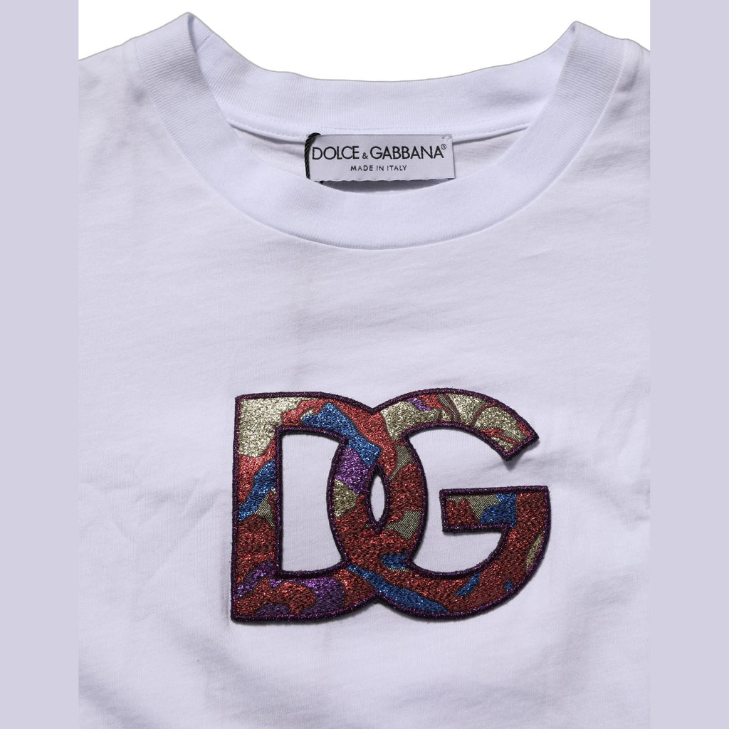 Dolce & Gabbana White Cotton DG Logo Patch Crew Neck T-shirt