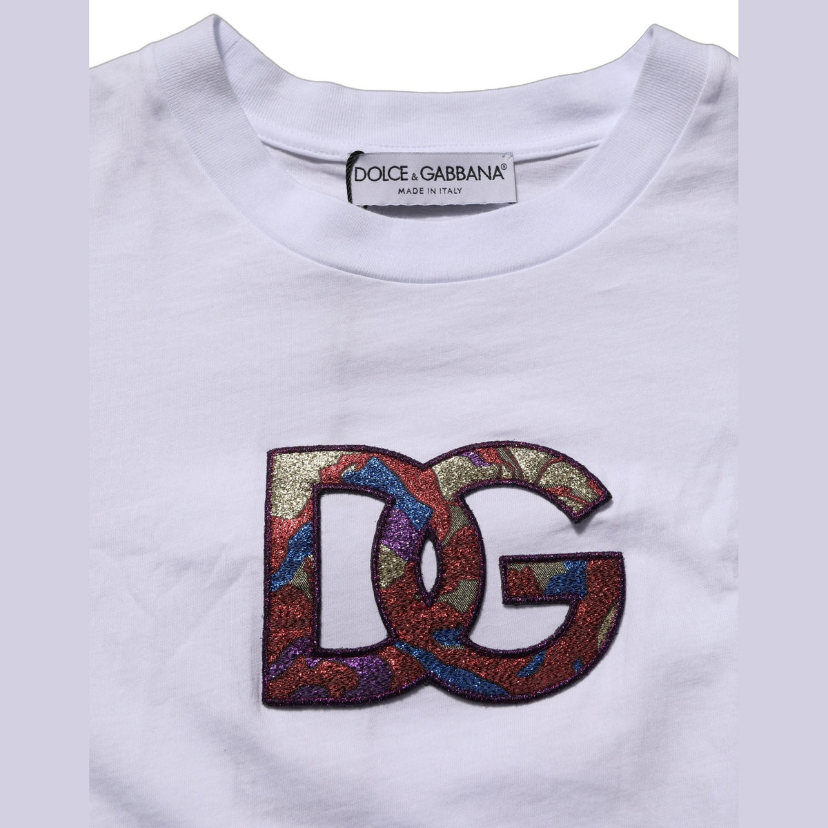 Dolce & Gabbana White Cotton DG Logo Patch Crew Neck T-shirt