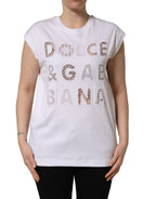 Dolce & Gabbana White Logo Round Neck Sleeveless T-shirt
