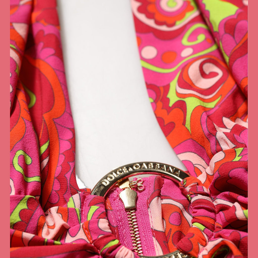 Dolce & Gabbana Red Paisley Silk Halter Neck Crop Tank Top