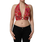 Dolce & Gabbana Red Paisley Silk Halter Neck Crop Tank Top