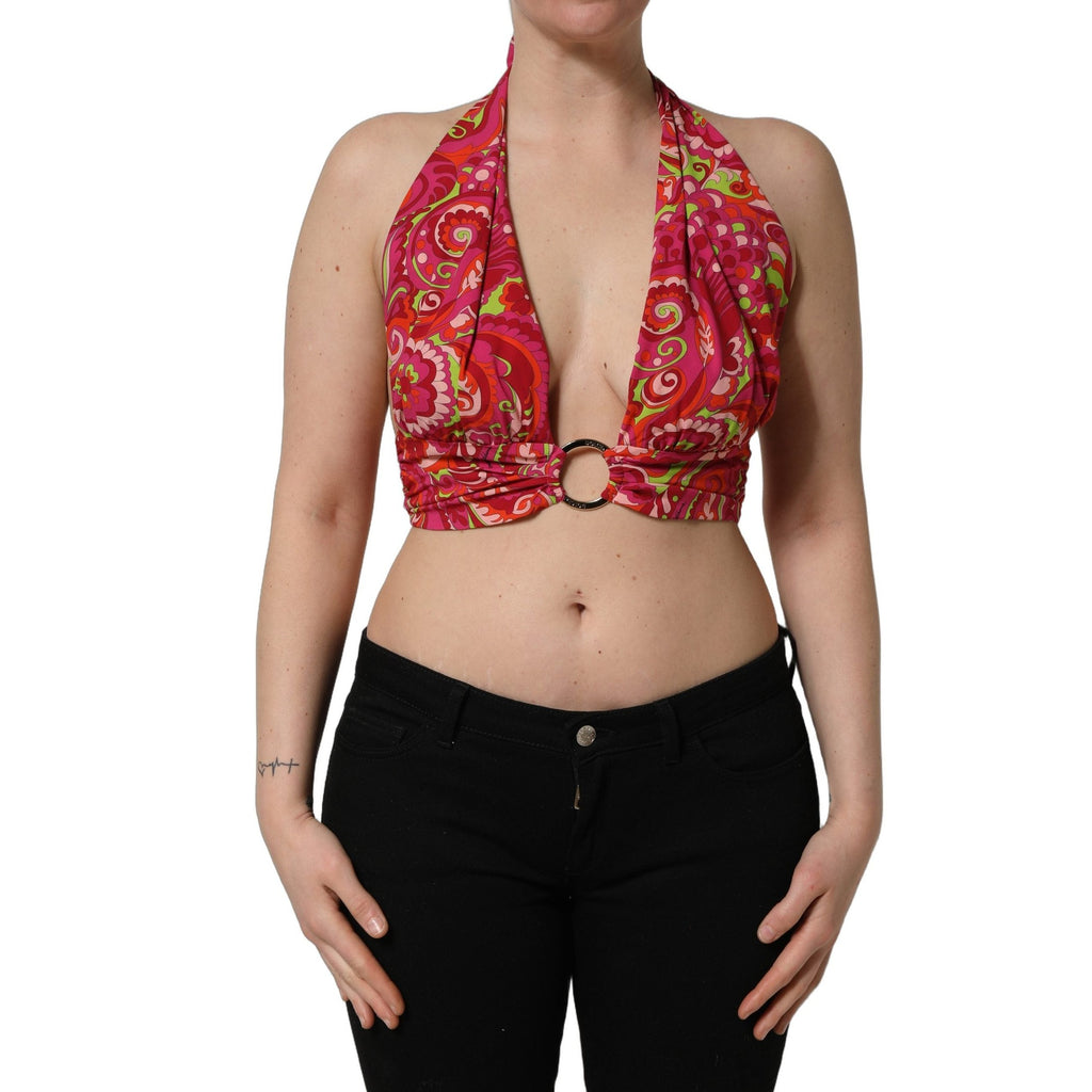 Dolce & Gabbana Red Paisley Silk Halter Neck Crop Tank Top