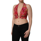 Dolce & Gabbana Red Paisley Silk Halter Neck Crop Tank Top