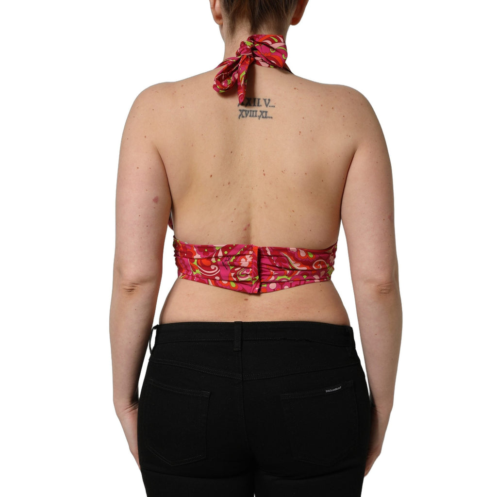 Dolce & Gabbana Red Paisley Silk Halter Neck Crop Tank Top