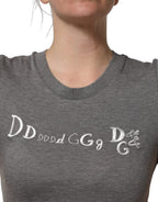 Dolce & Gabbana Gray Logo Embroidery Short Sleeve T-shirt