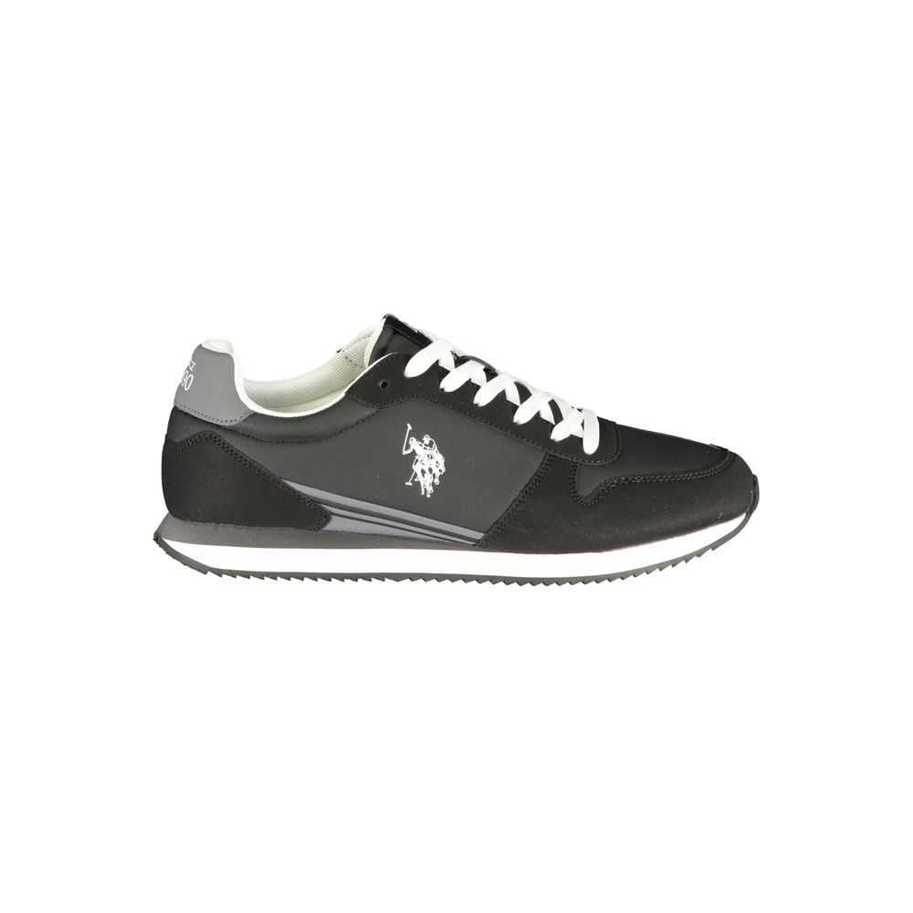 Black U.S. POLO ASSN. men's sneaker made of polyurethane with a sleek design and athletic sole, suitable for casual wear.