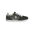 Black U.S. POLO ASSN. men's sneaker made of polyurethane with a sleek design and athletic sole, suitable for casual wear.