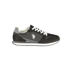 Black U.S. POLO ASSN. men's sneaker made of polyurethane with a sleek design and athletic sole, suitable for casual wear.