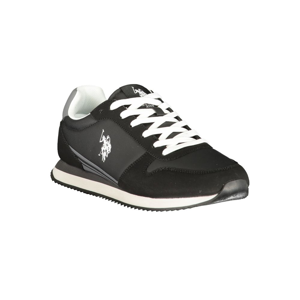Black U.S. POLO ASSN. men's sneaker made of polyurethane, featuring a sleek design and casual athletic style.