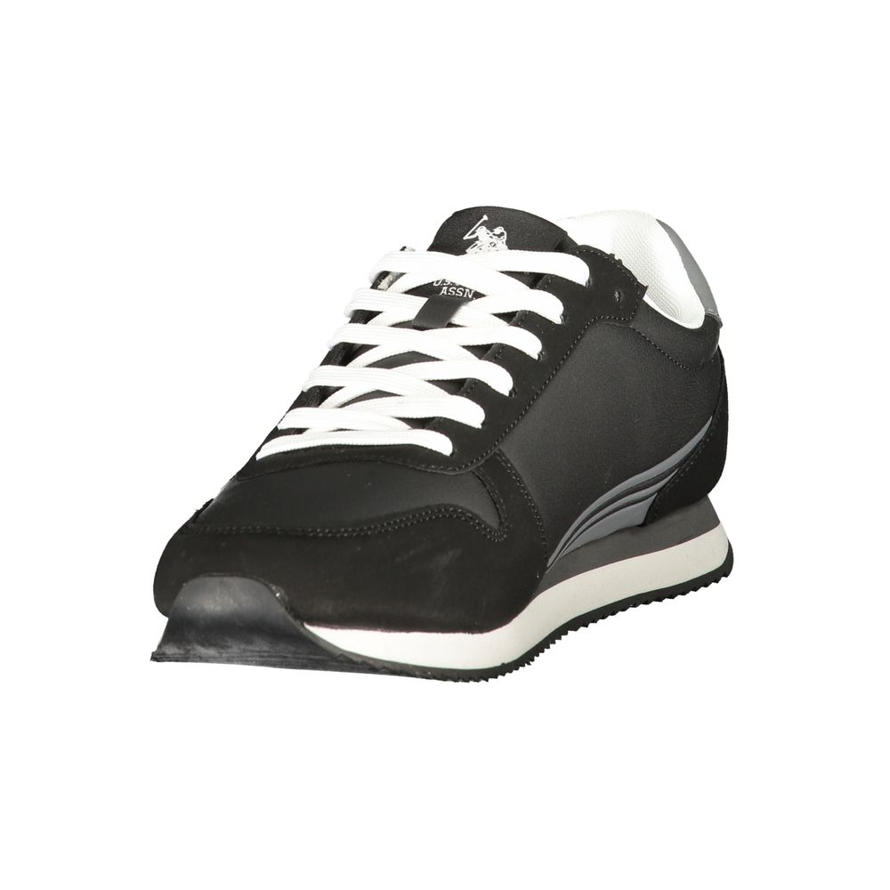 Black U.S. POLO ASSN. men's sneaker made of polyurethane with a sleek design and lace-up closure, stylish and comfortable footwear.