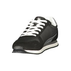 Black U.S. POLO ASSN. men's sneaker made of polyurethane with a sleek design and lace-up closure, stylish and comfortable footwear.