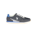U.S. POLO ASSN. blue polyurethane men's sneaker showing a sleek design with laces and rubber sole.