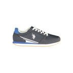 U.S. POLO ASSN. blue polyurethane men's sneaker showing a sleek design with laces and rubber sole.