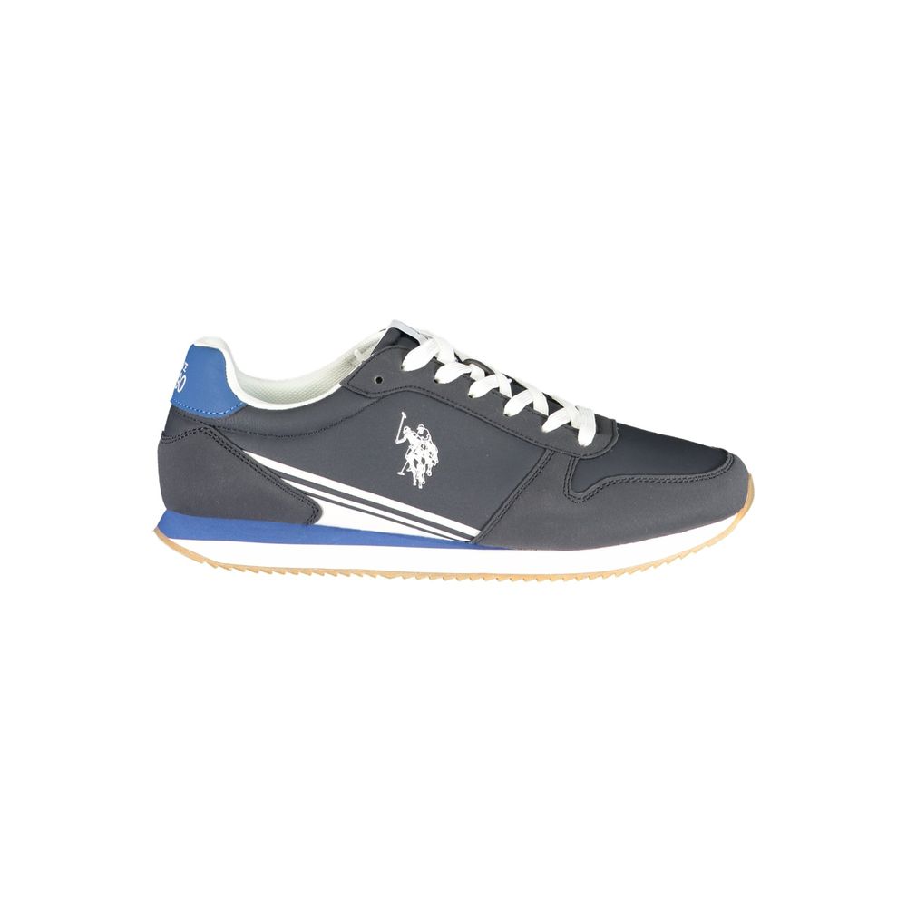 U.S. POLO ASSN. blue polyurethane men's sneaker showing a sleek design with laces and rubber sole.