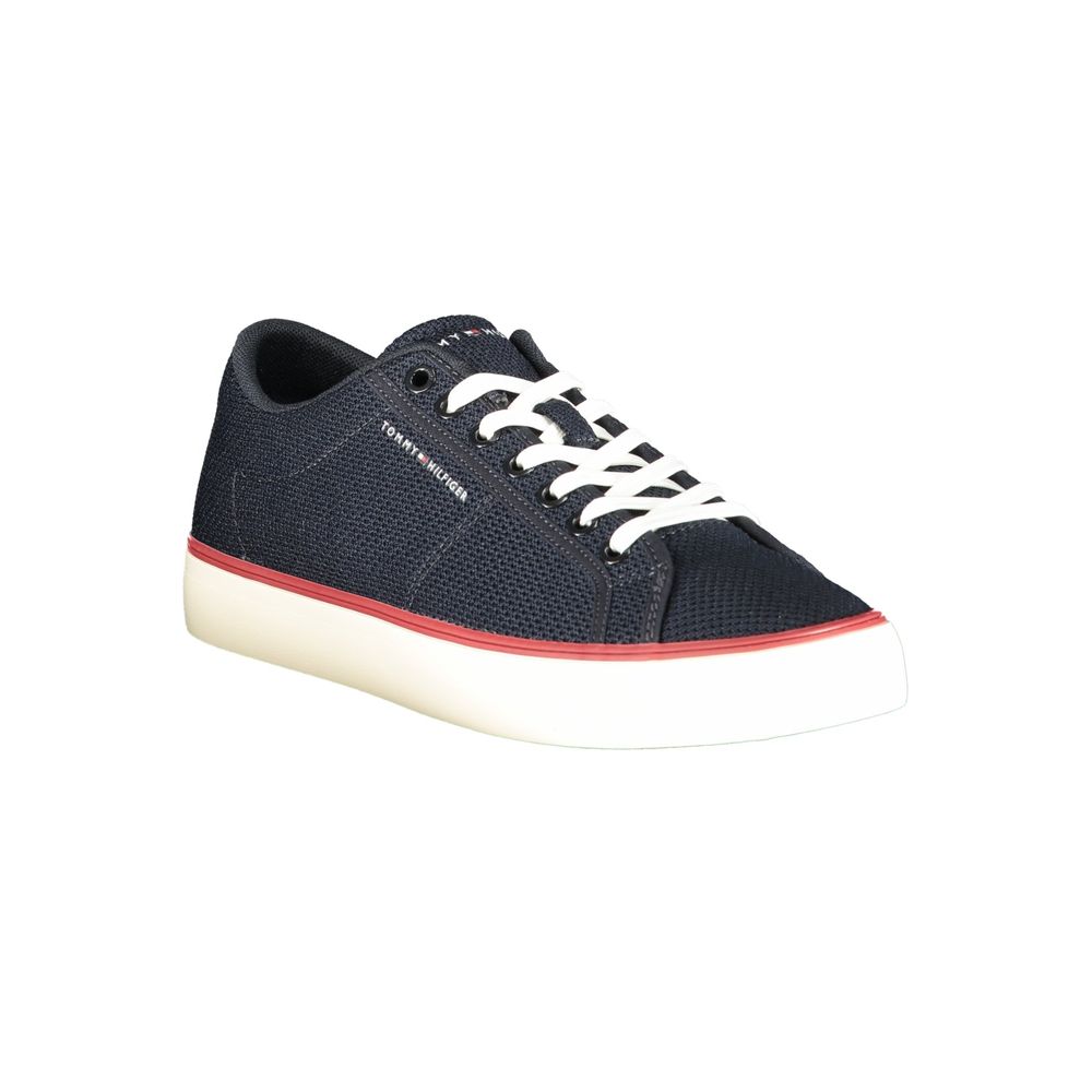 Blue Tommy Hilfiger men's sneaker made of polyester, featuring a sporty design with white accents and a comfortable sole.