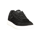 U.S. POLO ASSN. Nero female sneaker with black polyurethane upper, white sole, and sporty design, shown from side angle.