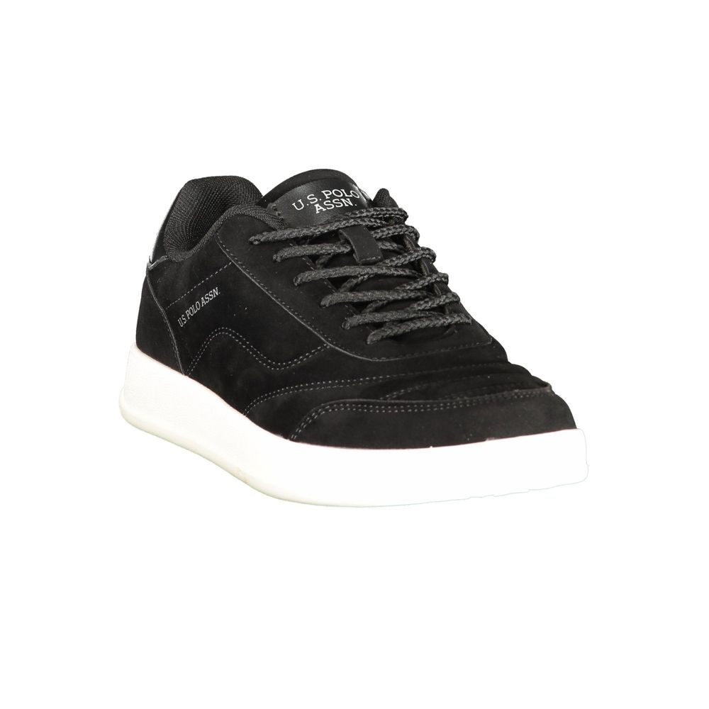 U.S. POLO ASSN. Nero female sneaker with black polyurethane upper, white sole, and sporty design, shown from side angle.