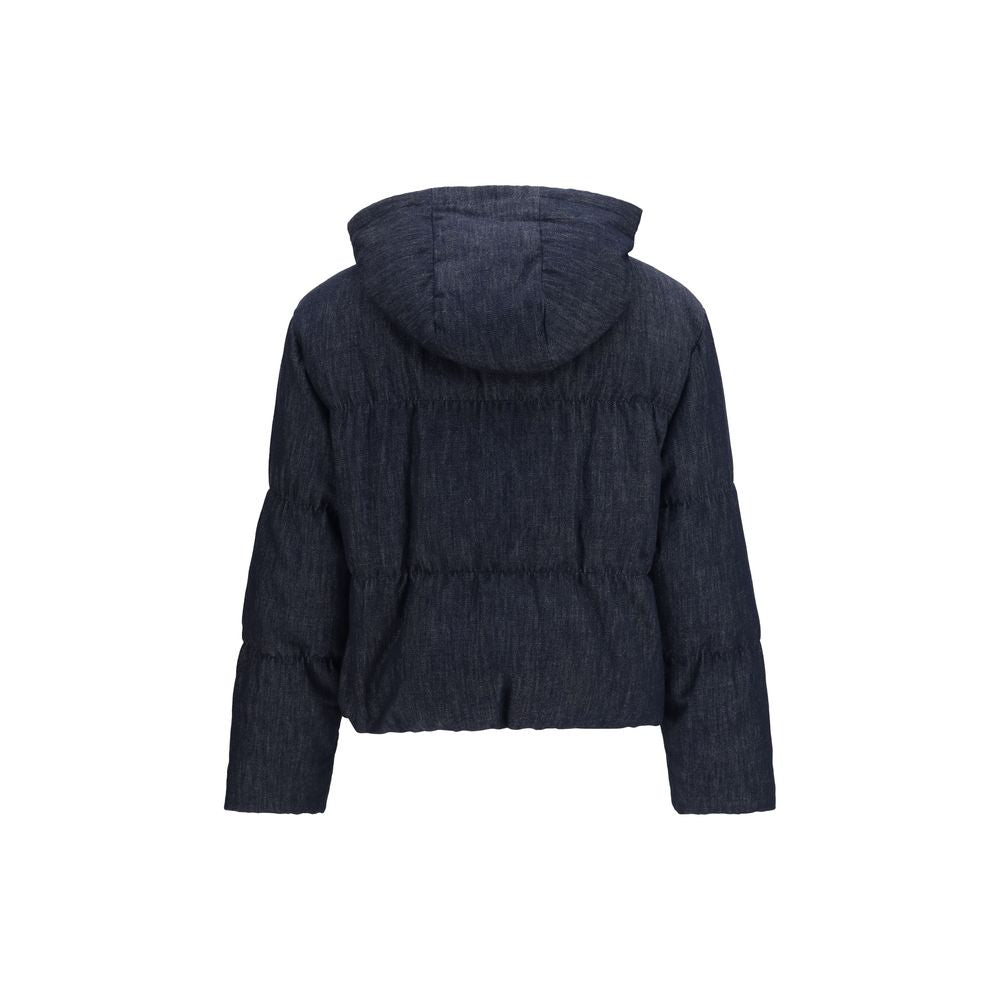 Brunello Cucinelli blue cotton shell jacket displayed flat with front view and detailed stitching.