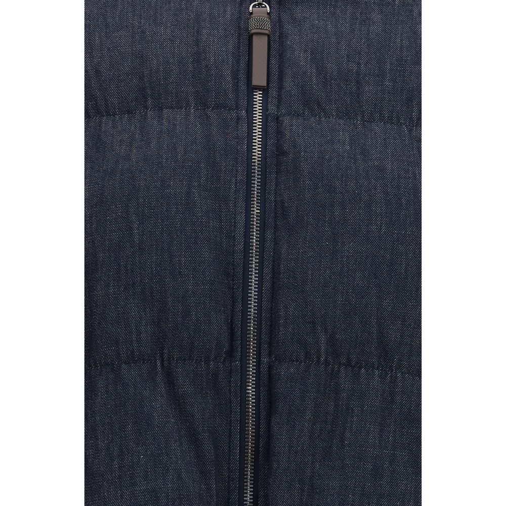 Brunello Cucinelli blue cotton shell jacket featuring a sleek design and lightweight fabric, ideal for casual or outdoor wear.