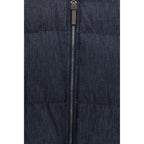 Brunello Cucinelli blue cotton shell jacket featuring a sleek design and lightweight fabric, ideal for casual or outdoor wear.