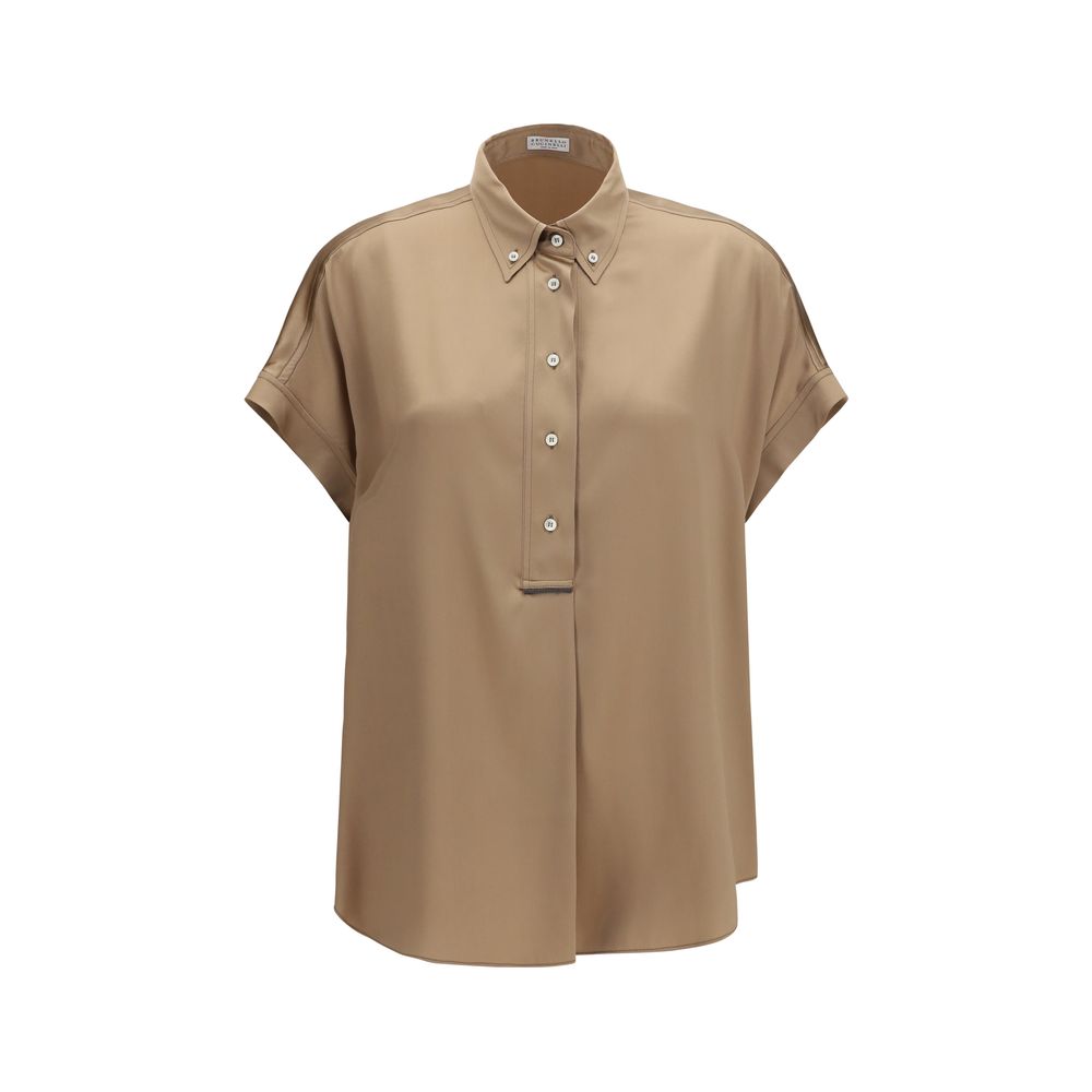 Brunello Cucinelli Beige Silk Shortsleeve Shirt Brunello Cucinelli