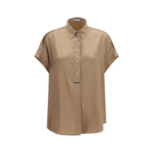 Brunello Cucinelli Beige Silk Shortsleeve Shirt Brunello Cucinelli