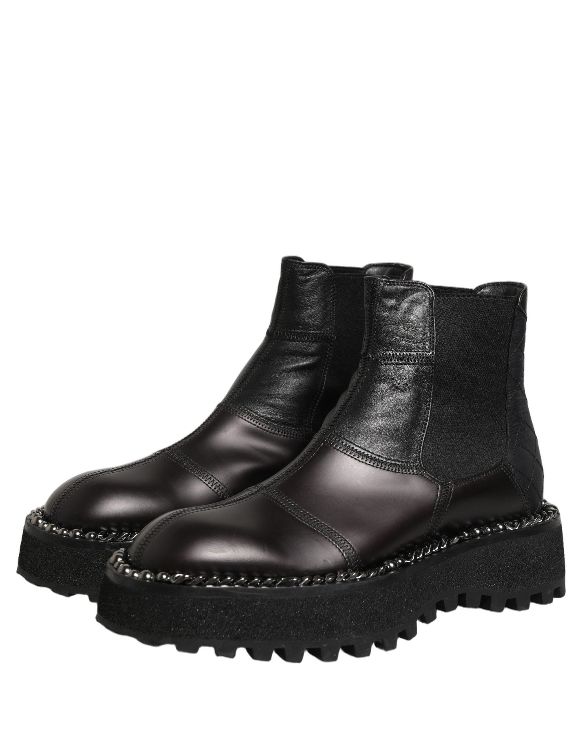 Dolce & Gabbana Black Leather Slip On Chelsea Boots Shoes Dolce & Gabbana