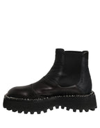 Dolce & Gabbana Black Leather Slip On Chelsea Boots Shoes Dolce & Gabbana